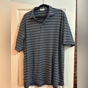 XL Peter Millar Summer Comfort Polo with Blue, Red, and White Striping